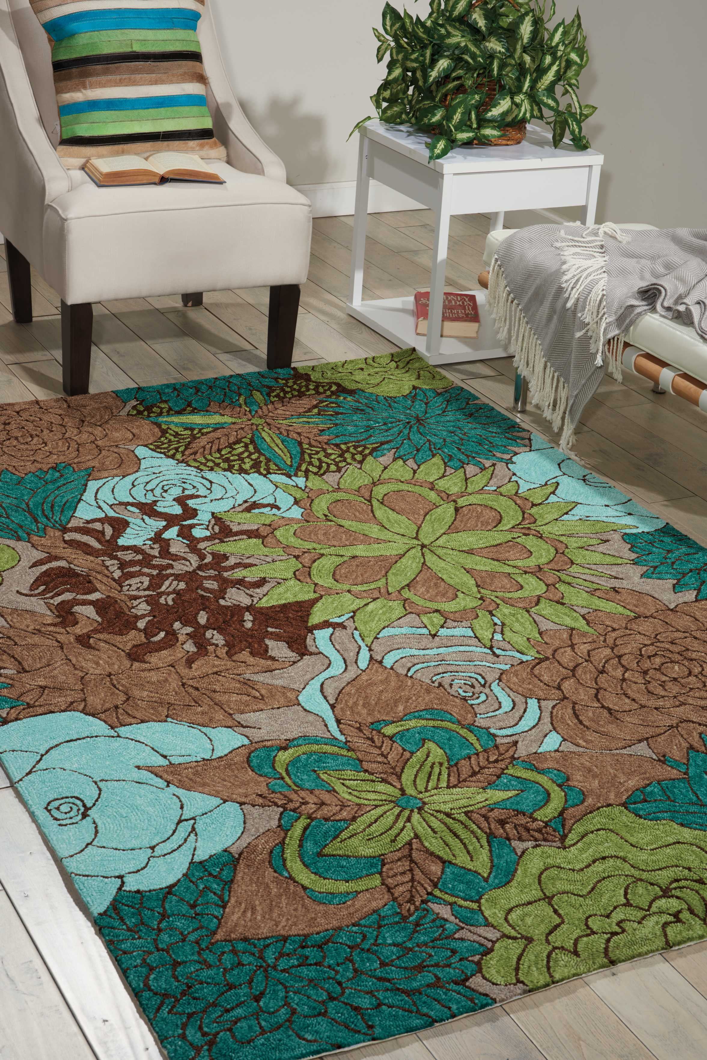Nourison South Beach Indoor/Outdoor Floral Area Rug, Aqua/Brown