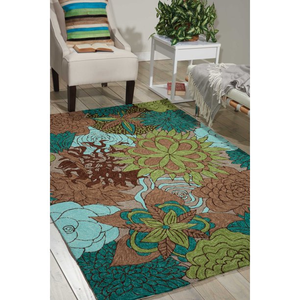 Nourison South Beach Indoor/Outdoor Floral Area Rug, Aqua/Brown
