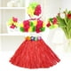 thumbnail image 4 of Conjunto de 5 piezas de falda de baile tropical hawaiano con flores, pulseras, diadema y sujetador, 40 cm (falda roja), 4 of 5