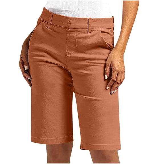 Bermuda Shorts for Women Trendy 2026 Casual Summer High Waisted Chino Shorts Straight Leg Hiking Vacation Brown 2XL