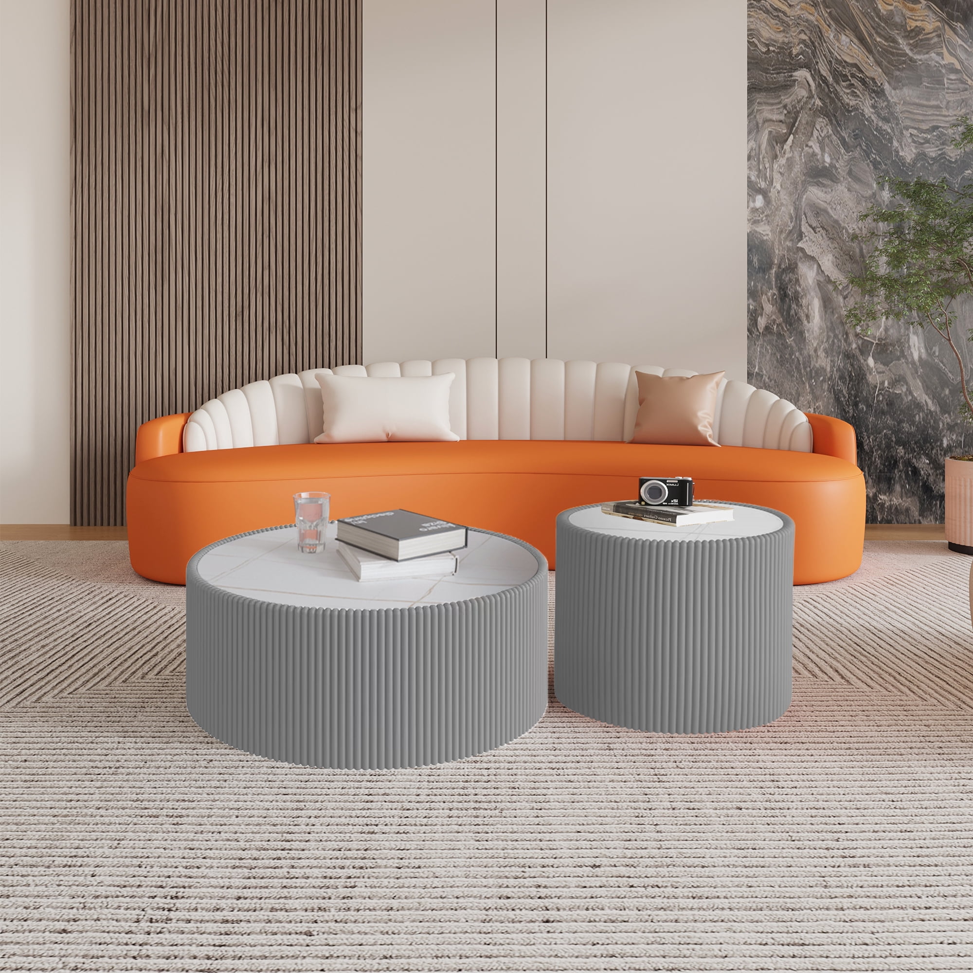 Leumius Round Coffee Table,Cylinder Shape Leather Coffee Modern Sofa Table for Living Room, Bedroom and Outdoor Home Decor Grey Small