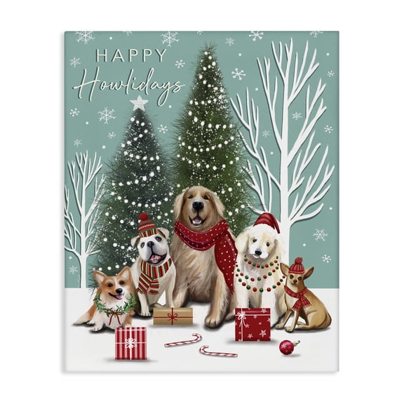 Stupell Industries Eclectic Festive Winter Dogs Scene Canvas Art, 16 x 20, by Elizabeth Tyndall