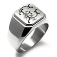 thumbnail image 1 of Stainless Steel Letter E Initial Floral Monogram Engraved Engraved Square Flat Top Biker Style Polished Signet Ring, 1 of 1