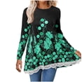 thumbnail image 2 of Abcnature Color Block Print Long Sleeve Tops for Women, Plus Size Round Neck Tunic Pullover, Lace Patchwork Blouse T-shirt Tops Casual Loose Pullover Tops Green XXXXL, 2 of 5
