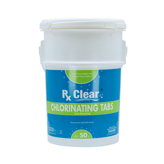 Rx Clear 1" Stabilized Chlorine Tablets for Use in Swimming Pools, 50 lb Bucket