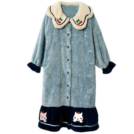 

DanceeMangoo Winter Pajamas Plus Size Medium Style Nightdress Coral Fleece Women Sleepwear Loose Version Inspissate Nightgown Flannel LONG