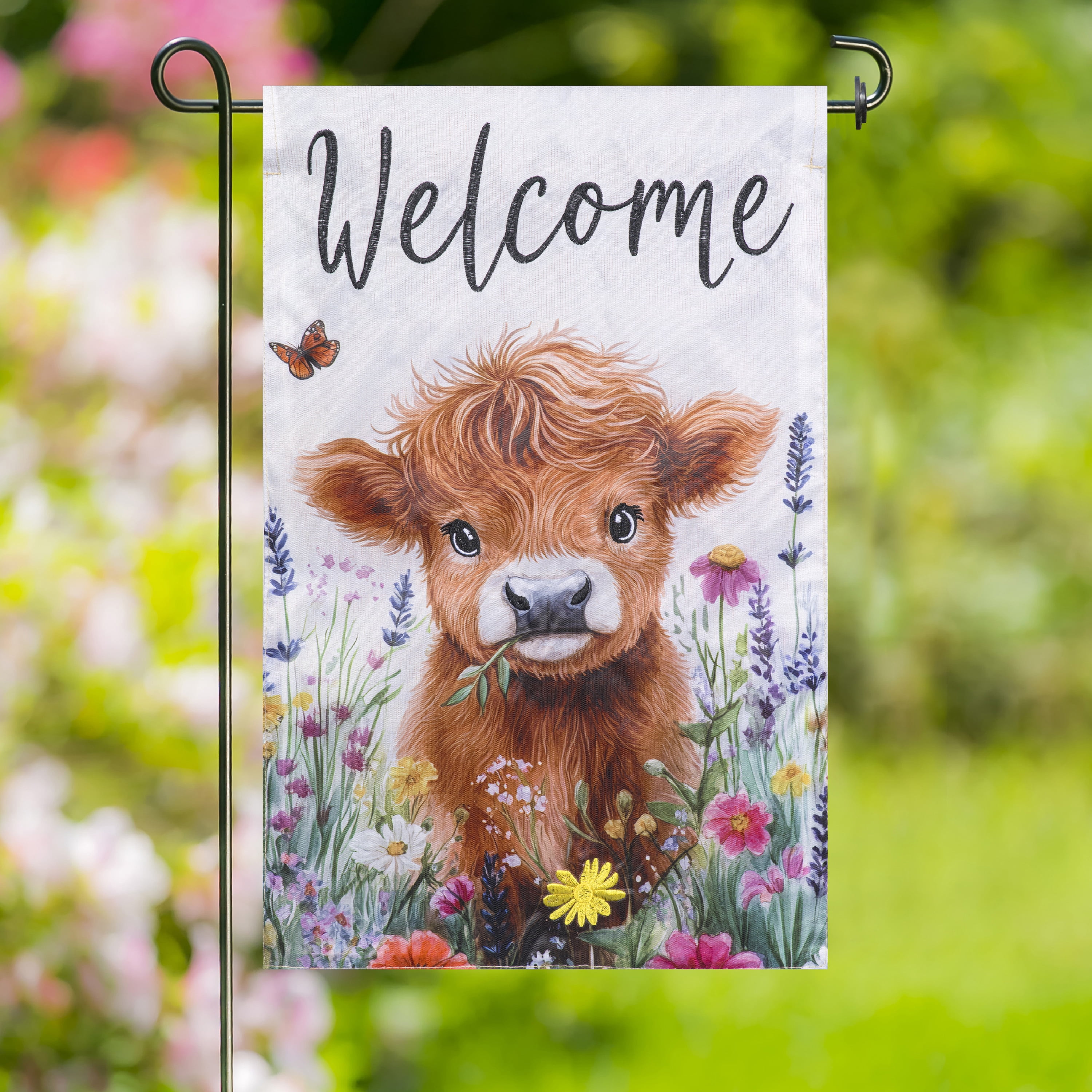 Meadow Creek 11.5" x 18" Spring Highland Cow Outdoor Yard Flag