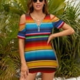 thumbnail image 3 of Mexican Serape Womens Summer V Neck Zipper Top Short Sleeve T Shirt Off Shoulder Top Casual Classy Loose Shirts, 3 of 7
