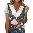 thumbnail image 1 of Mujeres moda verano Sexy pliegue impreso regular mujeres manga corta cuello en V botón Top OAVQHLG3B Store lin121212, 1 of 4