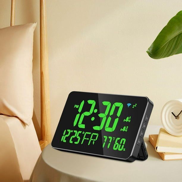 Reloj de pared digital Reloj de pared LED Decoración de pared Alarma Reloj de escritorio eléctrico Humedad, con fecha, para cocina de Verde