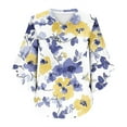 thumbnail image 7 of Women's Dressy Chiffon Blouse: Boho Floral Print 3/4 Petal Sleeve V-Neck Top - Business Casual Ruffled Office Shirt Spring Fall Workwear, 7 of 7