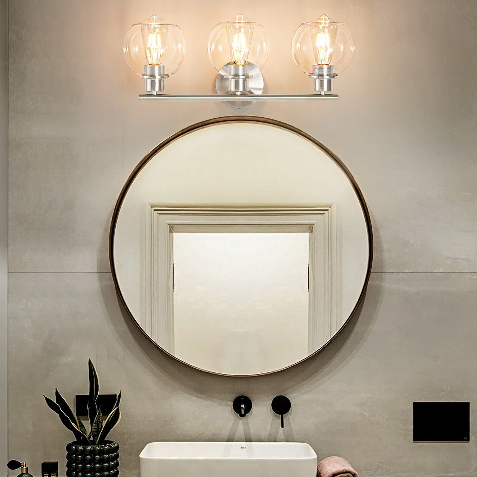 Deyidn 3 Light Pale Gold Bathroom Vanity Light with Globe Glass Shade Modern Bathroom Wall E26 Bulb