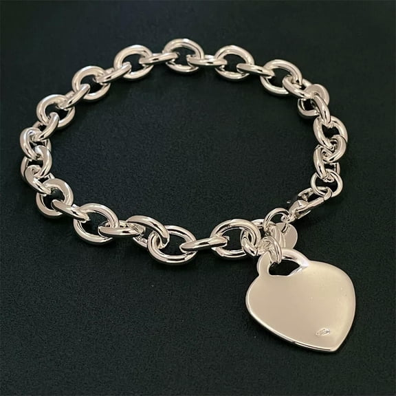 GKNET Women 925 Silver Filled Heart Dangle Charm Bracelet Bangle QH131-Z