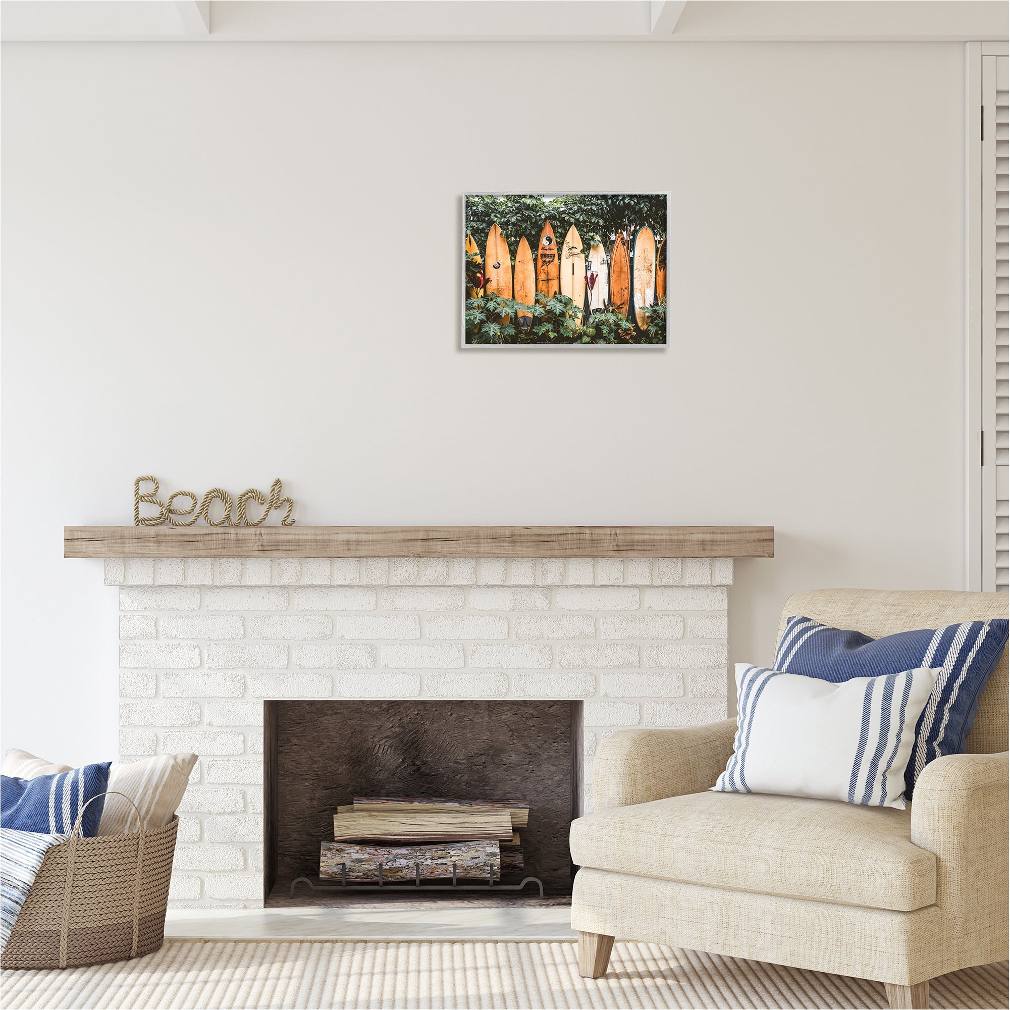 Stupell Industries Surf Boards in Nature Sports Photography Gray Framed Art Print Wall Art, 20 x 16