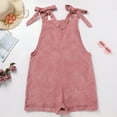 thumbnail image 6 of FYMNSI Mommy and Me Short Jumpsuits Matching Outfits Women Casual Sleeveless Loose Rompers Girls Bowknot Tie Straps Overalls with Pockets Pink Corduroy (Mom XL), 6 of 10
