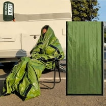 JUBSOSCAMP Emergency Sleeping Bag, Polyester Film Bivy Sack Survival Bag with Drawstring Dag and Whistle for Earthquakes, Hurricane, Hiking, Camping (1 Green Single Sleeping Bag)