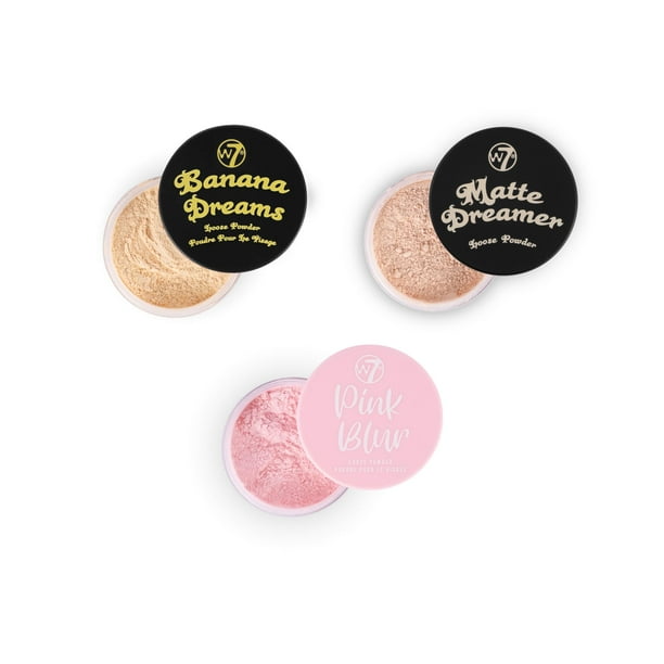Trío de polvos faciales sueltos W7 - Juego de 3 piezas - Polvos tonificados plátano nude y rosa - Polvo fijador ultrafino para un maquillaje impecable