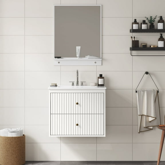 24'' Fluted Bathroom Storage Cabinet with Sink Combo Set