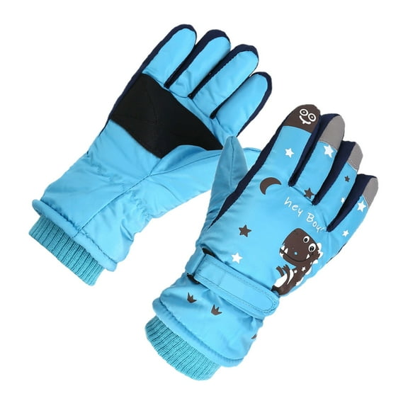 SIEYIO Warm & Comfortable Ski Gloves Must Have Gear with Dinosaur Print for Ages 6-10