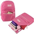 thumbnail image 2 of Classic Solid Color 17 Inch Backpack with Front Zipper Accessory Pocket, Dual Zipper Closure & Padded Shoulder Straps for Work, Office, Gym, Sports, Travel, Commute & Recreation in Pink, 2 of 7
