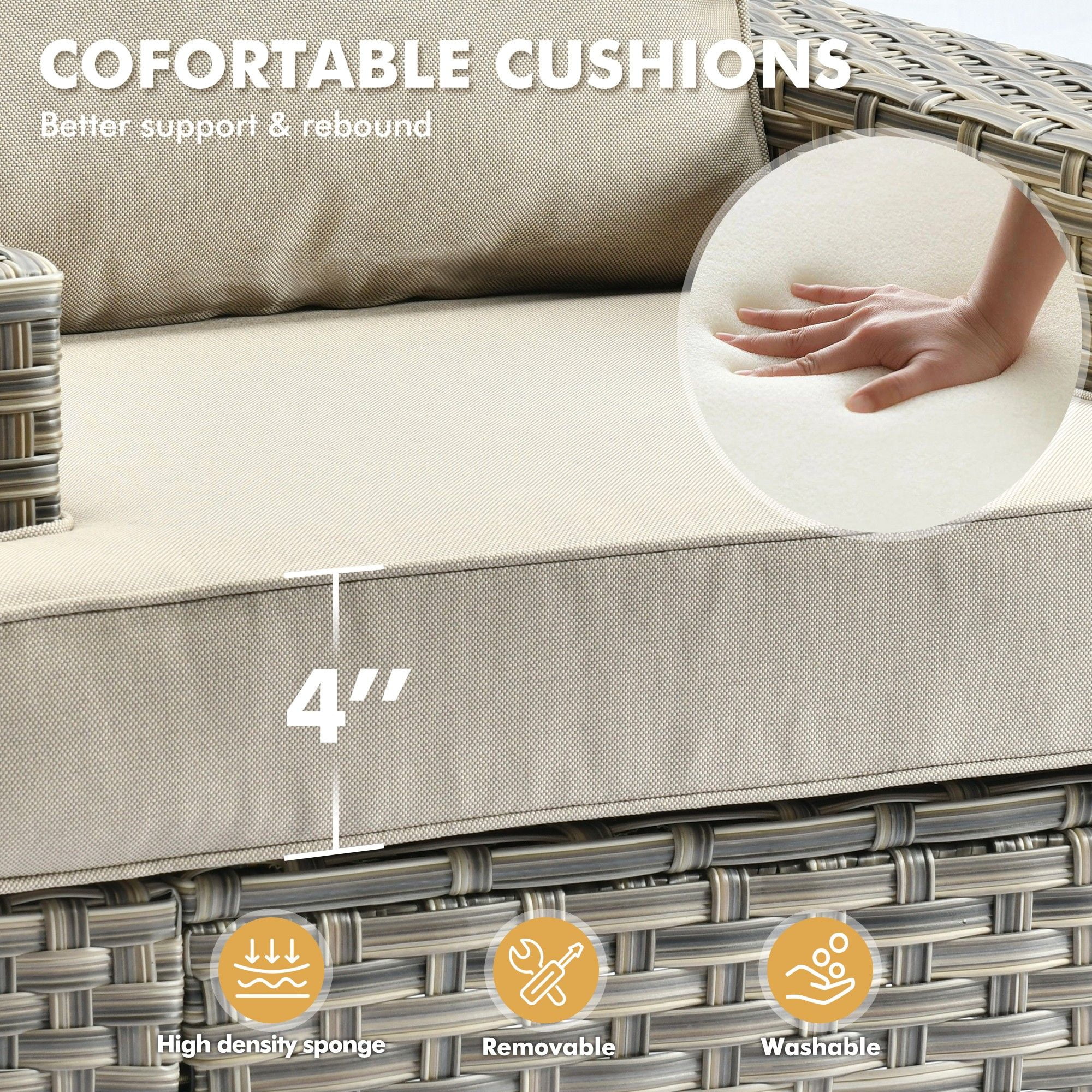 XIZZI 6-Piece Outdoor Patio Sectional Furniture Sets, Wicker Patio furniture with Coffee Table and Cushions, Waterproof Outdoor Conversation Set for Balcony, Porch, Backyard,Beige