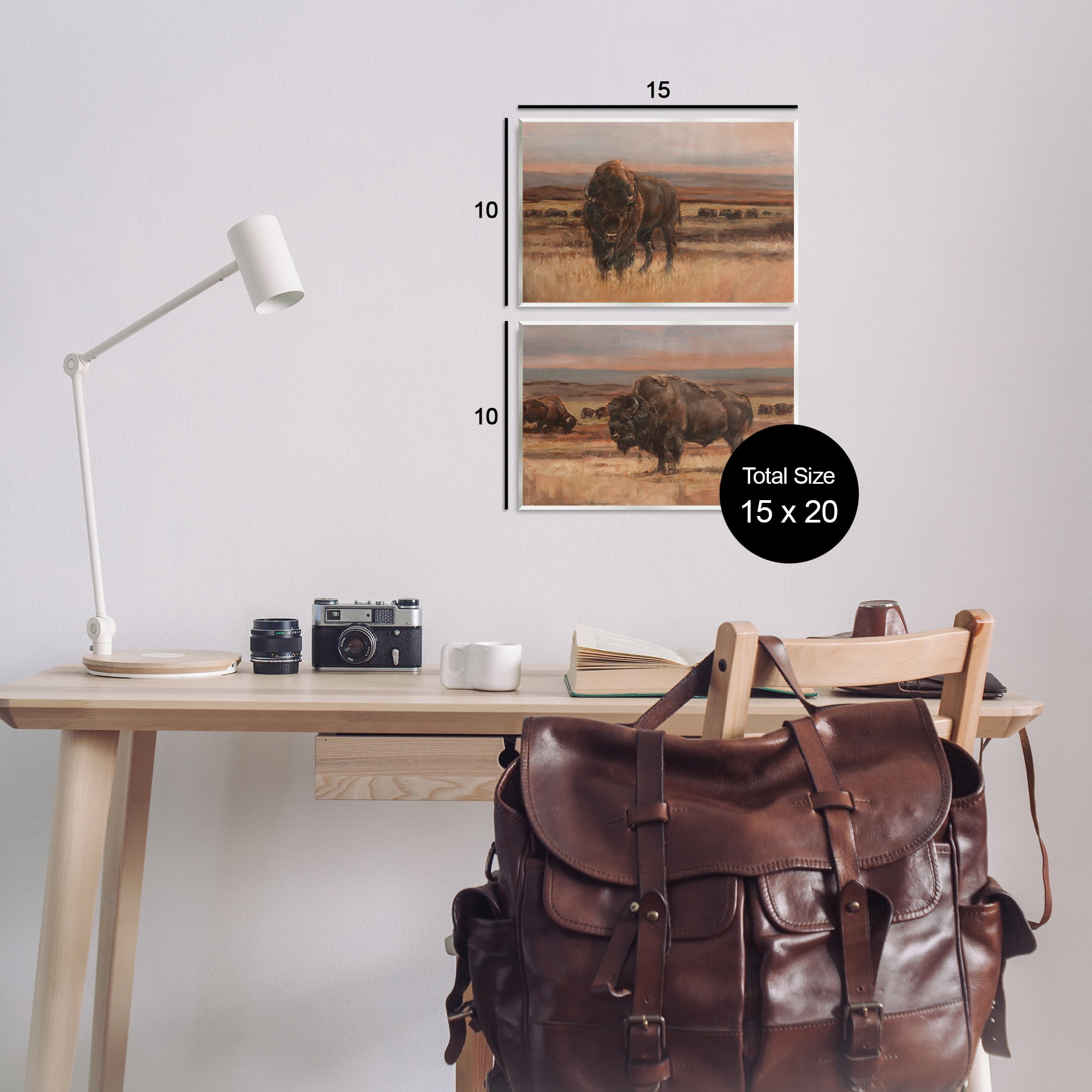 Stupell Industries Scattered Bison & Farmland Animals & Insects Painting Unframed Art Print Wall Art, 15 x 10, Set of 2