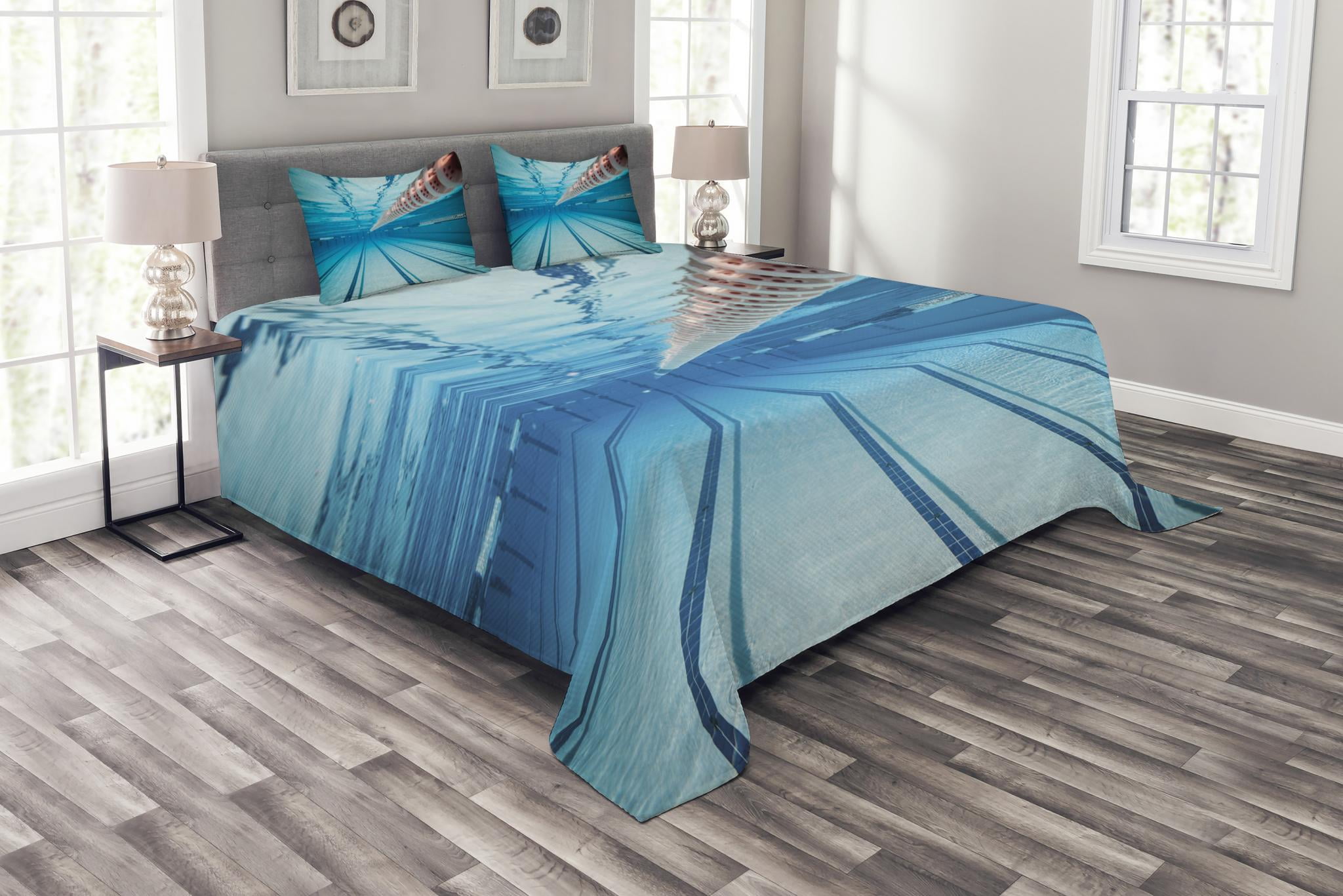 Sports Bedspread Set, Swimming Pool Underwater View Relaxing Exercise