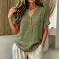 thumbnail image 6 of Summer Cotton and Linen Shirts for Womens Plus Size Casual Tops V-Neck Bandage Short Sleeve T-Shirts And Linen Blouse, 6 of 8