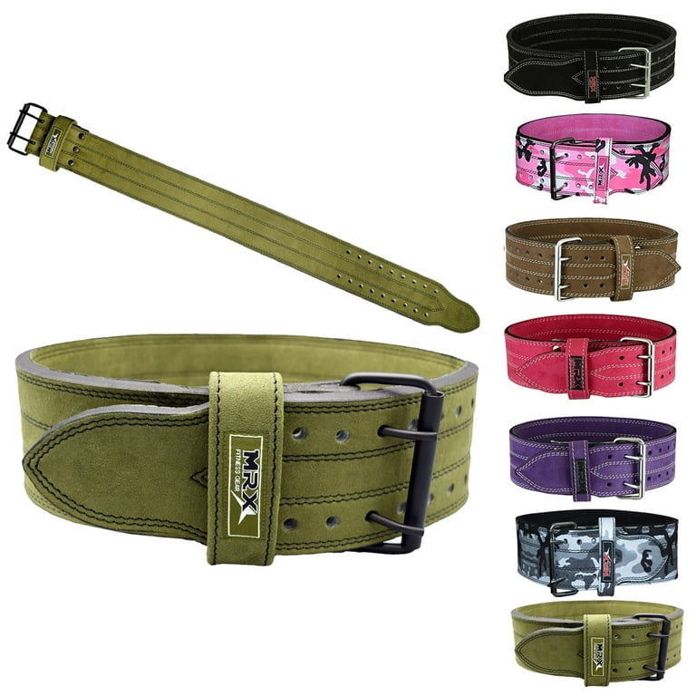 MRX Powerlifting Leather Belt 4 Wide 10mm Thickness Training Fitness Back  Support Bodybuilding Belts with Steel 2 Prong Buckle Olive Green (Large)