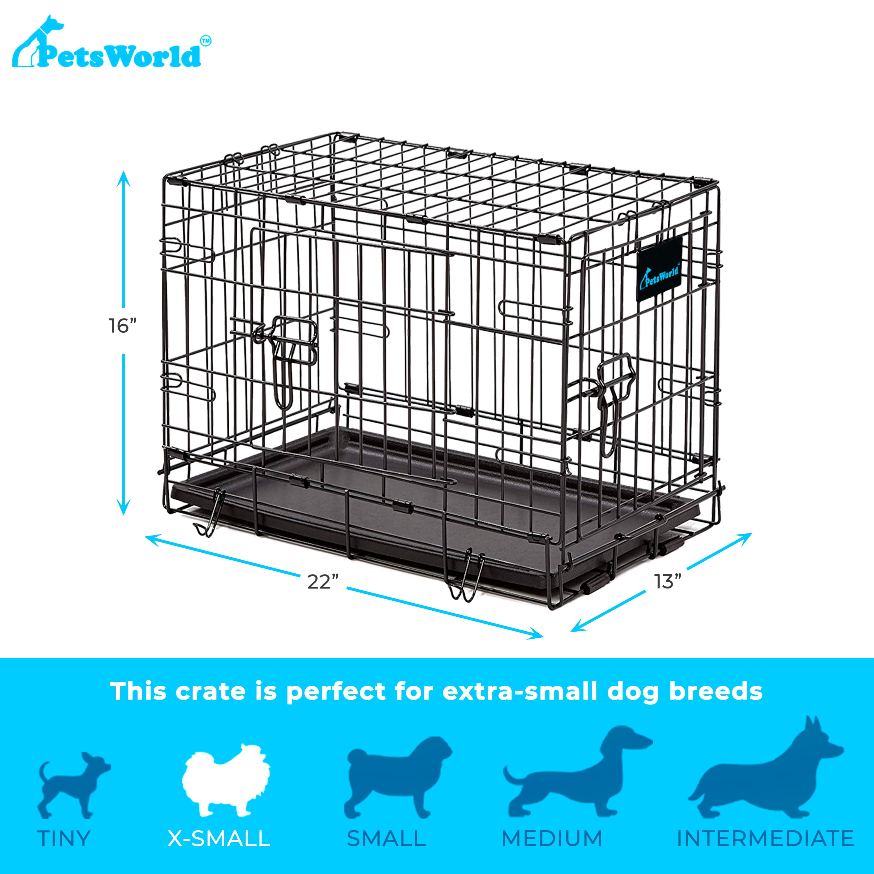 PETSWORLD Folding Dog Crate | Double Door| Folding Metal Dog Crates | 22 inch