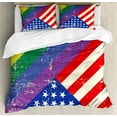 thumbnail image 1 of Vintage Rainbow King Size Duvet Cover Set, Worn Out Pride Flag and Old Glory Patriotism Freedom and LGBT Themed Design, Decorative 3 Piece Bedding Set with 2 Pillow Shams, Multicolor, by Ambesonne, 1 of 3