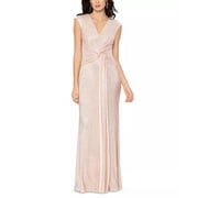 Betsy Adam Metallic Cap-Sleeve Gown