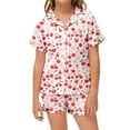 thumbnail image 2 of Satin Pajamas,Cherry & Flower Print Silk Pajamas Set Button Down Tops Set 2 Piece Girls' Fashion Pajamas Set Girls Pjs Size 12-13 Years, 2 of 4