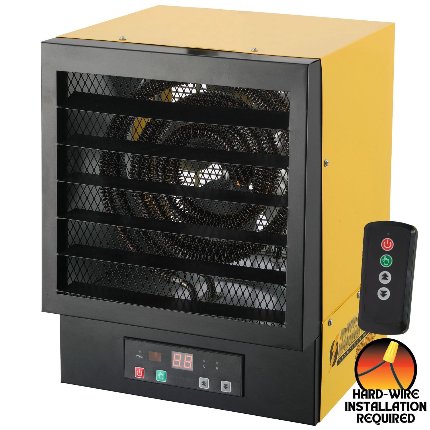 DURA HEAT 240-Volt Hardwired Electric Forced-Air Garage Heater, 10,000 Watts, 34,120 BTUs, Mounting Kit, Remote with Adjustable Thermostat