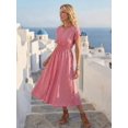 thumbnail image 4 of Womens Red Striped Ruched Waist Short Sleeve Vacation Midi Sundress, 4 of 5