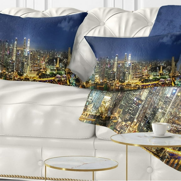 Designart Singapore Skyscrapers Panorama - Cityscape Throw Pillow - 12x20