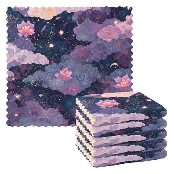 6 Pieces of Kitchen Towels 11x11Inch Kitchen Dish Cloths Kitchen Dish Towels Reuseable Cleaning Cloths Purple Beautiful Flowers