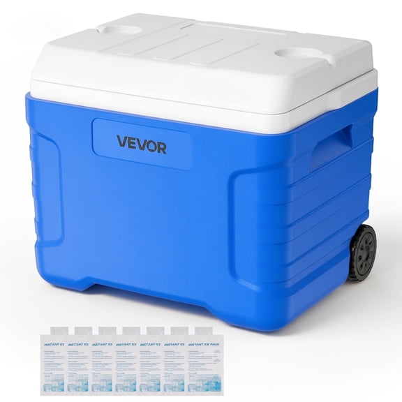 VEVOR Hard Cooler, 45QT Portable Rolling Cooler with Wheels, Leak-Resistant Coolbox Keeps Contents Cool for 48 Hours, Ice Retention Insulated Chests, Ultra-Light for Outdoor Picnics, Grill, Camping