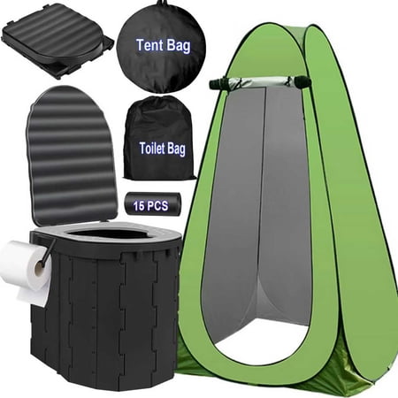 Portale Foldable Camping Toilet Set with Privacy Tent Black