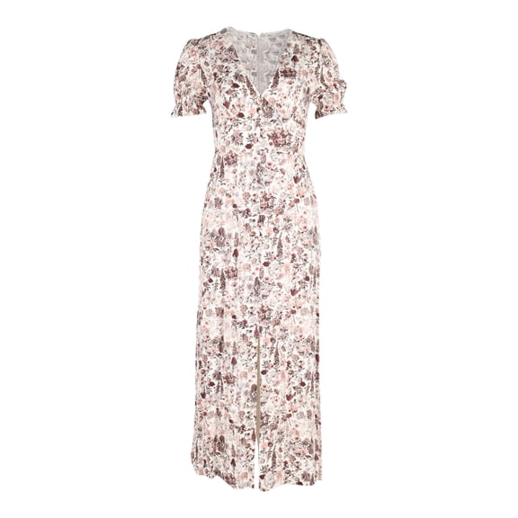 Pre-Owned Diane Von Furstenberg Puffed Sleeve Floral Midi Dress in Rose Pink Viscose