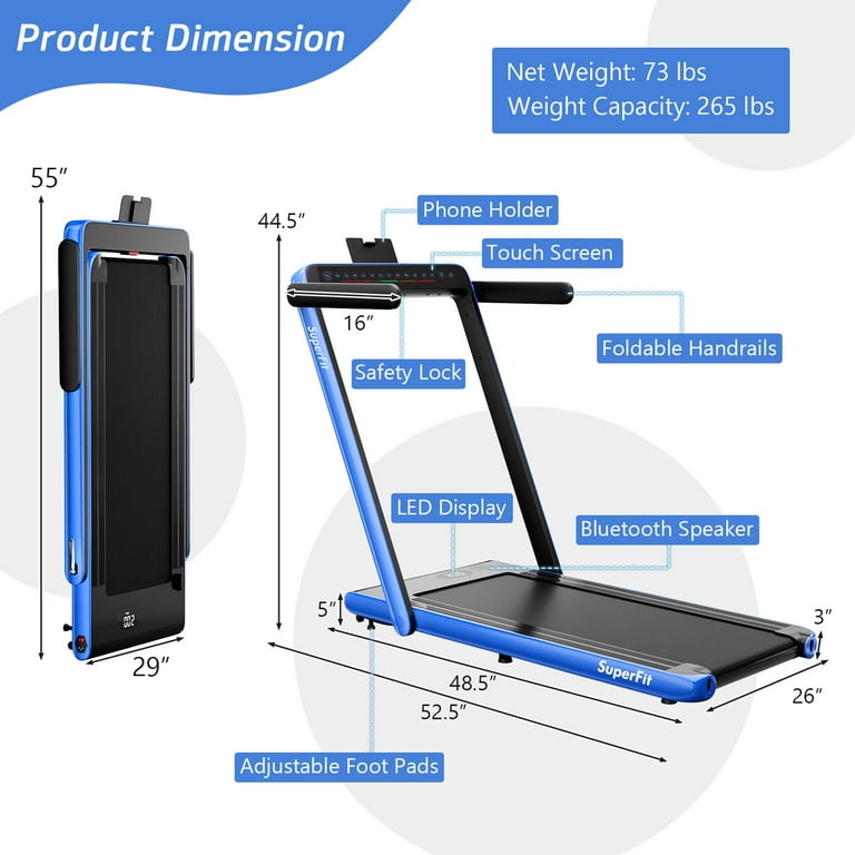 Costway Up To 7.5MPH 2.25HP 2 in 1 Dual Display Screen Treadmill