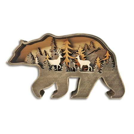 

MACLARONX Wood Bear Art Rustic Home Decor North-America Forest Animals Brown Bear Carved Crafts Mult