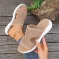 thumbnail image 2 of Xfvqtps Wedge Sandals for Women Slide Knit Mesh Hollow out Cutout Breathable Soft Sole Non Slip Comfortable Walking Beach Summer Slippers Khaki, 2 of 9