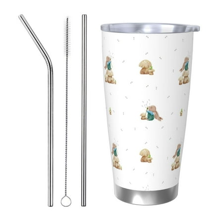

Susaid Rabbit Blowing Dandelions Print 20oz Car Cup Insulated Coffee Cup Fully Spill Proof Travel Coffee Mug Stainless Steel Tumbler for Work Home Outdoor Car-Straw Three-piece Set