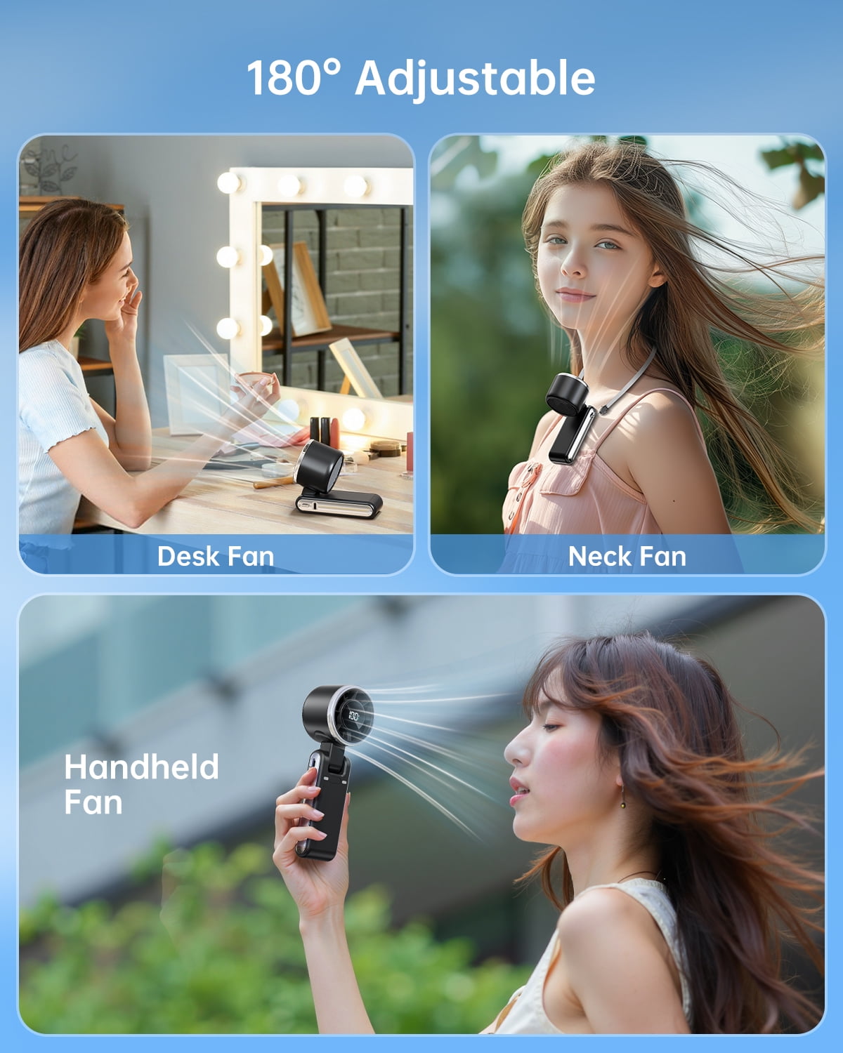 Bearwind Portable Handheld Turbo Fan - 5 Gear High Speed 4000mAh Rechargeable Mini Personal Hand Fan Blow Cold Air, Battery Operated Travel Essentials, Beach Vacation, Gifts for Women, Men (Black)