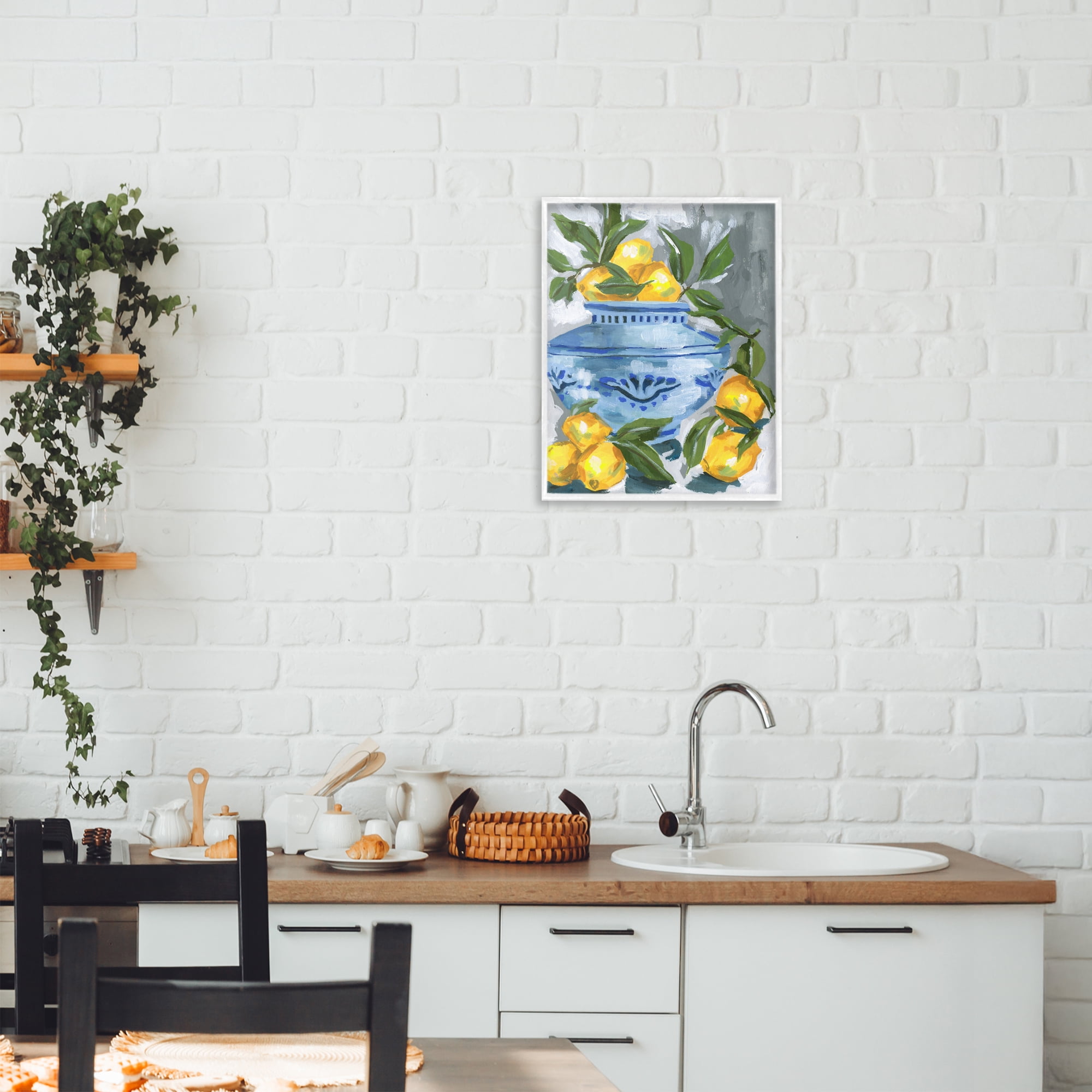 Stupell Industries Indigo & Lemon Vase White Framed Giclee Art, design by Melissa Wang