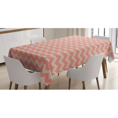 

Peach Tablecloth Zigzag Chevron Pattern Geometric Soft Colored Old School Vintage Abstract Artwork Rectangular Table Cover for Dining Room Kitchen 60 X 84 Inches Coral Peach by Ambesonne