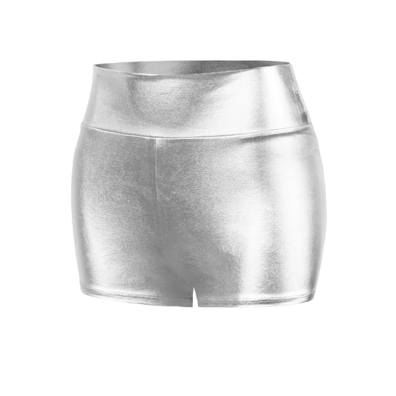A2Y Women's Metallic Shine Lightweight Stretch PU Leather Shorts Metallic Silver M
