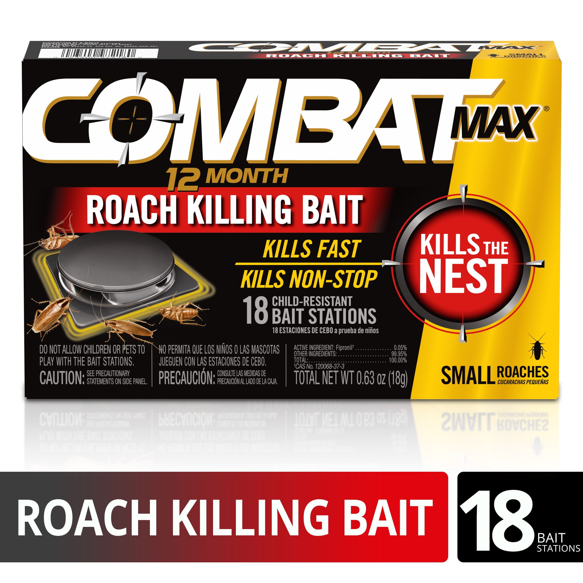 Combat Max 12 Month Roach Killing Bait, Small Roach Bait Station, Child-Resistant, 18 Count
