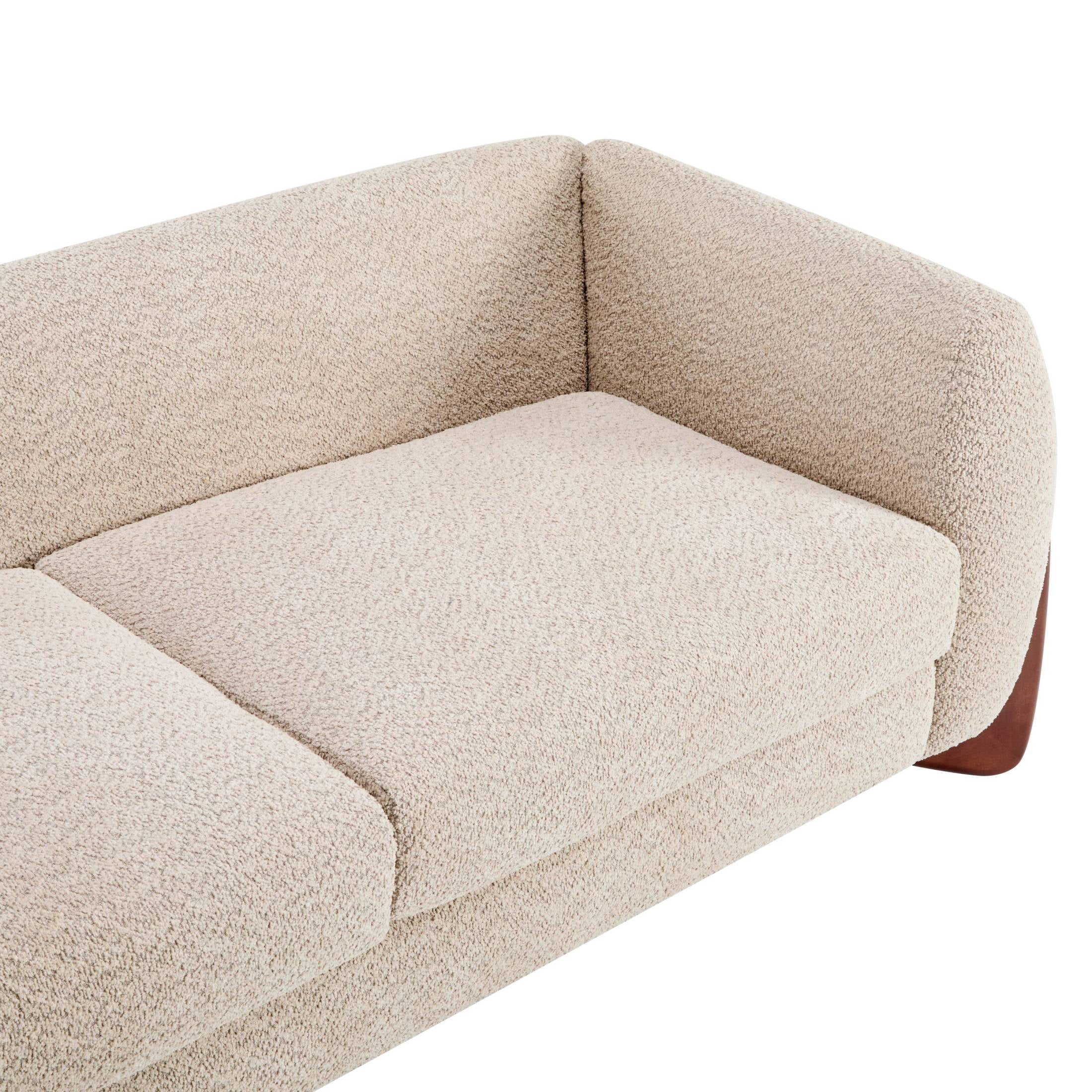 Christopher Knight Home 82" Boucle Sofa, 3-Seater Faux Sherpa Couch with Wood Legs & Curved Design, Almond